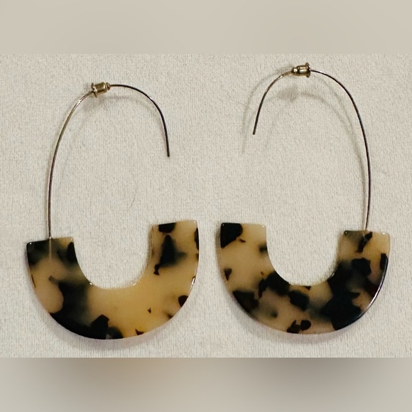 Vintage tortoiseshell semicircle earrings with wire - 3” long x 2” wide - Picture 1 of 1